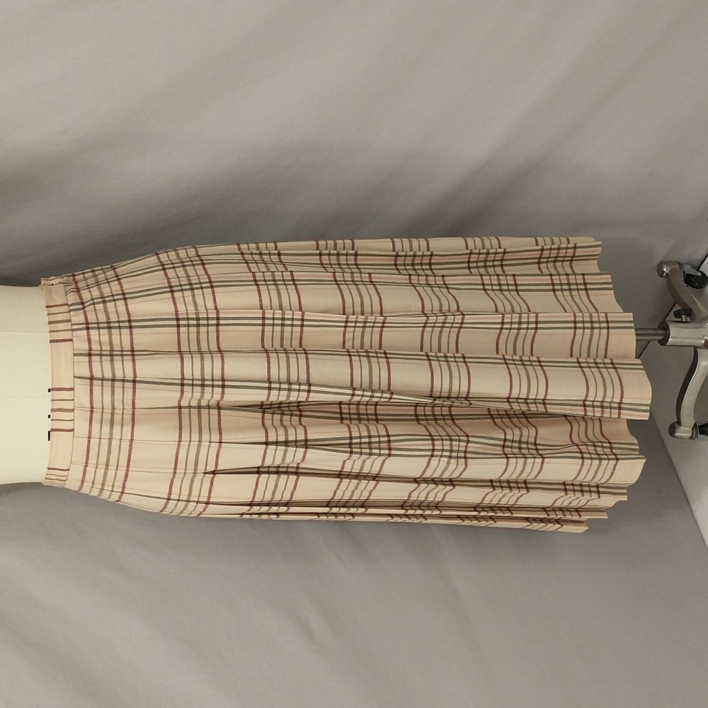 Vintage Pleated Plaid Long Midi Skirt 100% Wool Neutral Tan Pendleton SeeMeasure